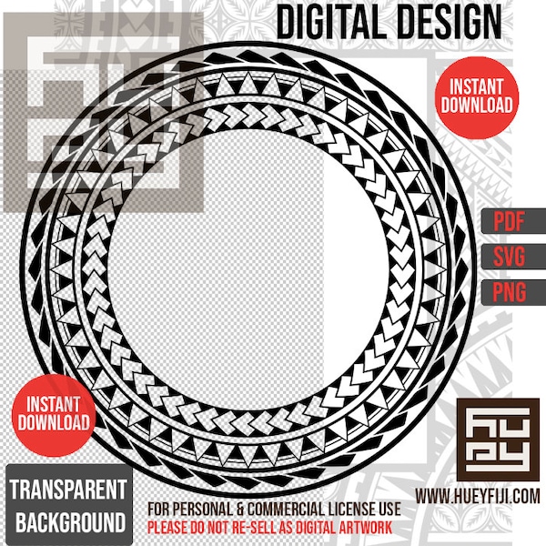 Samoan Tatau Polynesian Tribal Circle Tapa Frame Border SVG Art Print - Digital Design - Instant Download | Commercial License