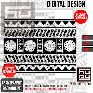Może przedstawiać: Czarno-biały projekt cyfrowy z powtarzającym się wzorem geometrycznych kształtów i stylizowanych kwiatów. Projekt znajduje się na przezroczystym tle i zawiera tekst "DIGITAL DESIGN", "INSTANT DOWNLOAD", "PDF", "SVG", "PNG", "TRANSPARENT BACKGROUND", "FOR PERSONAL & COMMERCIAL LICENSE USE", "PLEASE DO NOT RE-SELL AS DIGITAL ARTWORK", oraz "WWW.HUEYFIJI.COM".