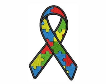 Autism Awareness Ribbon Embroidery Design | Puzzle Symbol (Digital File)