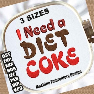 Desenhos de bordado para máquina de Coca-Cola Diet | Padrões de bordado engraçados para Coca-Cola Diet | Arquivos de bordado com letras para Coca-Cola Diet
