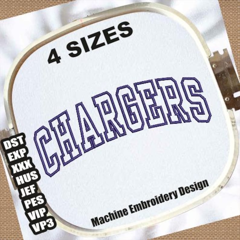Chargers Applique Embroidery Design: Letters & Border (digital File) - Etsy