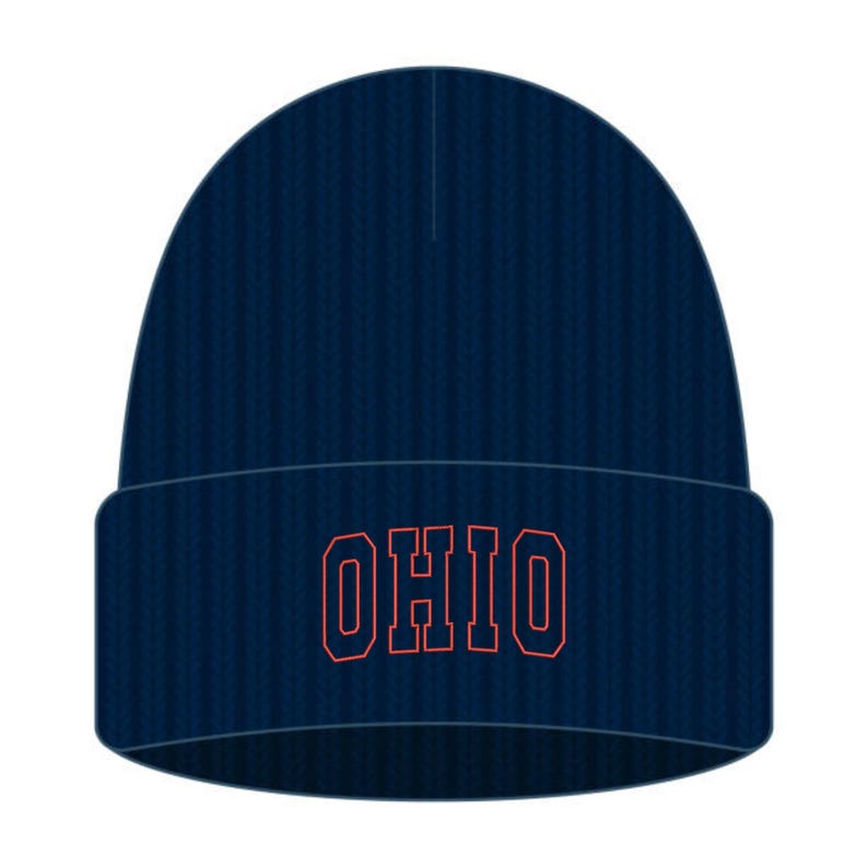 May include: A navy blue knit beanie with a red embroidered "OHIO" logo.