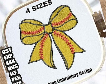 Softball Coquette Machine Embroidery Designs | Baseball Coquette Bow Embroidery Patterns | Sports Coquette Embroidery Files | Bow Embroidery