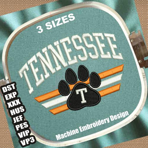 Tennessee Paw Machine Embroidery Designs | Tennessee Embroidery Patterns | Tennessee Letters Embroidery Files | Paw Print Embroidery Design
