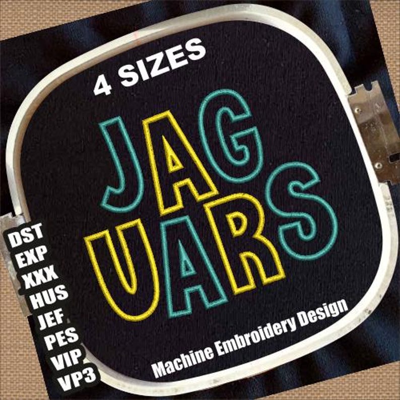 Jaguars Outline Letters Embroidery Design | Machine Embroidery (instant ...