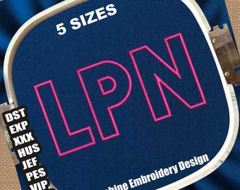 Diseño de bordado a máquina de contorno LPN (archivo digital)