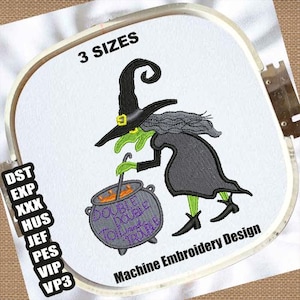 Halloween Cauldron And Witch Machine Embroidery Designs | Halloween Witch Embroidery Patterns | Halloween Witch Hat DST PES Embroidery Files