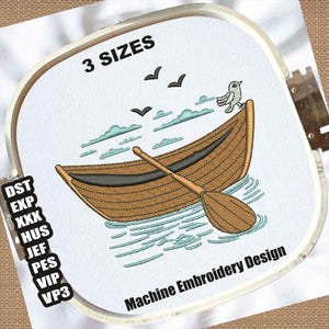 Floating Wooden Fishing Boat Machine Embroidery Design | Boat Embroidery Pattern | Paddle Wood Boat DST PES Embroidery File |Boat Embroidery