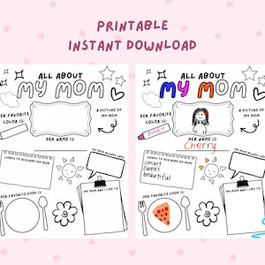 Mother&#39;s Day All About My Mom Fill in the Blank Coloring Page | Worksheet for Mother’s Day | Kids Gift for Mom | INSTANT DOWNLOAD PRINTABLE