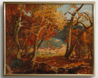 Alberi autunnali luminosi / Stampe autunnali vintage / Dipinto autunnale lunatico / Stampe d'arte autunnali / Dipinto autunnale / Dipinto autunnale / #L96