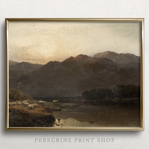 Pasture in the Mountains | Moody Landscape Wall Art | Vintage Landscape Oil Painting | Vintage Landscape Print | L306