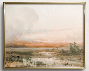 Pink Countryside | Sunset Art Print | French Country Painting | Landscape Art Prints | Sunset Painting | French Painting | #L307