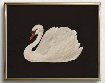 Black Lake Swan | Swan Print | Moody Wall Art | Vintage Kitchen Prints | Vintage Kitchen Painting | Vintage Swan Painting | #M7