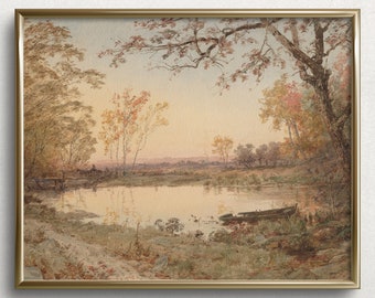 Estanque en otoño / Arte de pared de otoño / Arte de pared neutral / Pintura de otoño cambiante / Impresiones de arte de otoño / Pintura de otoño / Pintura de otoño / #L94