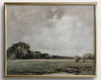 Stormy Pasture | Moody Wall Art | French Country Wall Art | Countryside Oil Painting | Vintage Landscape Painting | #L271