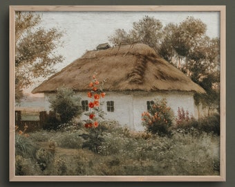 Countryside Cottage | French Country Wall Art | Countryside Landscape Oil Painting | Vintage Landscape Painting | #L251