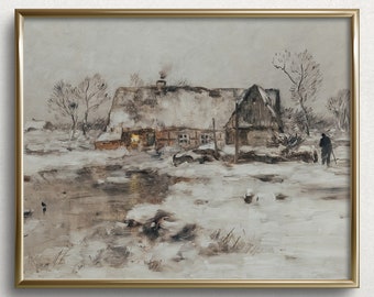 Alloggi invernali / Pittura di paesaggio invernale vintage / Stampa d'arte invernale vintage / Stampa di paesaggio invernale / Stampe invernali vintage / #L272