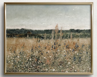 Prato fiorito / Arte murale di campagna francese / Pittura a olio di paesaggio di campagna / Pittura di paesaggio vintage / #L225