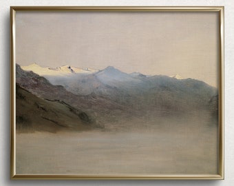 Snowcapped Mountains | Moody Mountain Wall Art | Snowy Mountain Painting | Vintage Mountain Art | #L62