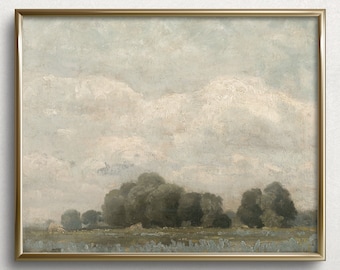 Soft Countryside Landscape | French Country Wall Art | Vintage Countryside Oil Painting | #L36