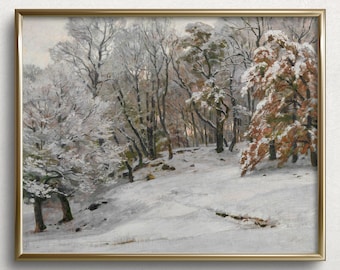 Première neige | Peinture de paysage d’hiver | Peinture de paysage enneigé | art d’hiver vintage | #L61