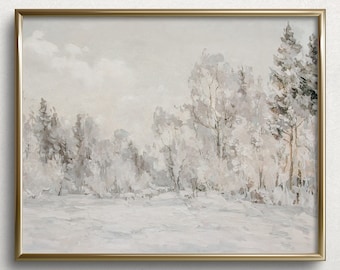 White Winter Trees | Vintage Winter Landscape Painting | Vintage Winter Art Print | White Winter Landscape | #L116