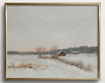 Wyoming Winter | Vintage Winter Landscape Painting | Vintage Winter Art Print | Christmas Cottage Painting | #L273