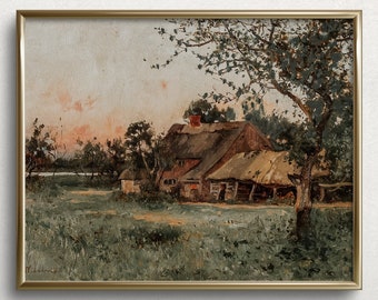 Summer Cottage | French Country Wall Art | Countryside Landscape Oil Painting | Vintage Landscape Painting | #L217