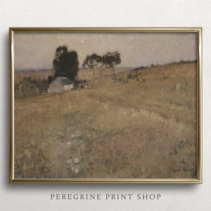 Harvest Moon Cottage | French Country Wall Art | Autumn Landscape Painting | Wheat Field Wall Art | #L54