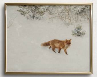 Verschneite Fuchsspur | Winter Fuchs Gemälde | Fuchs Gemälde | Fuchs Kunstdruck | Vintage Winter Wandbild | #L66