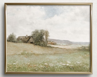 Spring Cottage | French Country Wall Art | Countryside Landscape Oil Painting | Vintage Landscape Painting | #L275