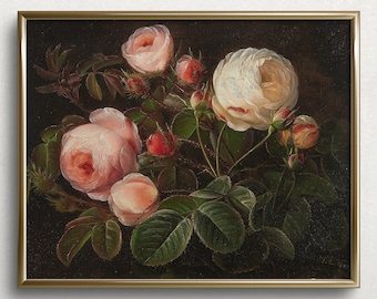 ダーク ローズの花 | ヴィンテージ ローズ アート プリント | ローズ ウォール アート | ムーディ アート | ムーディ ウォール アート | ダーク アカデミア アート | #L312