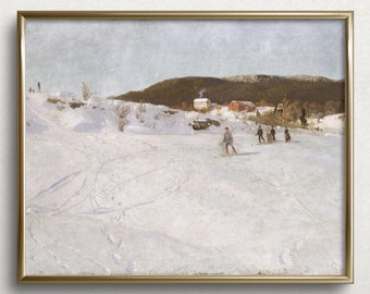 Utah Ski Slope Painting | Vintage Winter Landscape Painting | Vintage Winter Art Print | Winter Skiers Painting | #L140