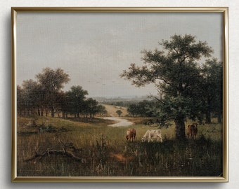 Cows Beneath the Oak | French Country Wall Art | Countryside Oil Painting | Vintage Landscape Painting | #L268