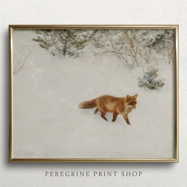 Snowy Fox Trail | Winter Fox Painting | Fox Painting | Vintage Fox Art Print | Vintage Winter Wall Art | #L66