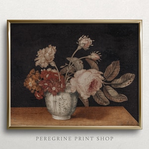 Tabletop Florals | Still Life Floral Oil Painting | Still Life Flower Vase | Vintage Floral Wall Art | #F10