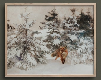 Fuchs Drucke | Winter Fuchs Malerei | Fuchs Malerei | Vintage Fuchs Kunstdruck | Vintage Winter Wandkunst | #L218