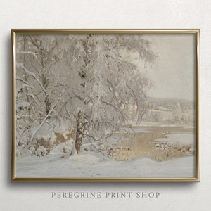 Winter Waterside | Vintage Winter Landscape Painting | Vintage Winter Art Print | White Winter Landscape | Moody Winter Scene | #L267
