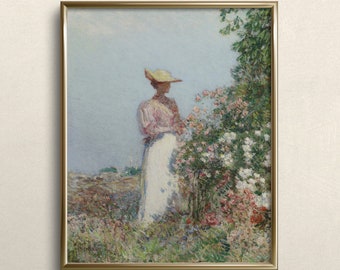 Signora in giardino / STAMPA FINE ART / Arte da parete da giardino vintage / Arte da parete eclettica / Arte da parete cottage / Pittura a olio verde / #A65