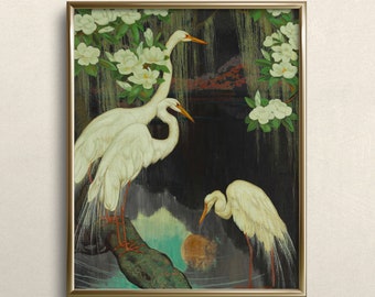 Reiher | FINE ART PRINT | Eklektischer Vogel Kunstdruck | Vintage Kran Gemälde | Bunte Wandkunst | Midcentury Kunst | Zeitgenössische Kunst #A87