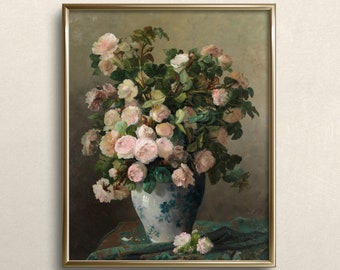 Still Life of Pink Peonies | Spring Art Print | Peony Lover | Peony Painting | Vintage Floral Wall Art | #A107