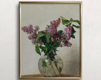 Purple Lilacs | Still Life Floral Oil Painting | Still Life Flower Vase | Vintage Floral Wall Art | Vintage Kitchen Print | #F13