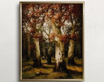 Árboles forestales en otoño I / Estampados de otoño vintage / Pintura de otoño cambiante / Impresiones de arte de otoño / Pintura de otoño / Pintura de otoño / #L71