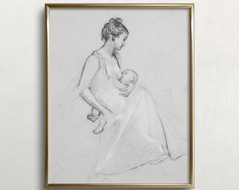 Nursing Mother | Motherhood Art Print | Vintage Nursery Painting | #P6