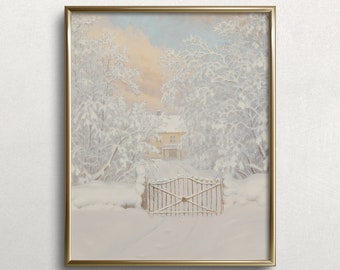 White Christmas | Vintage Winter Landscape Painting | Vintage Winter Art Print | Winter Landscape Print | Vintage Winter Prints | #L287