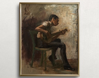 Young Musician | Music Wall Art | Vintage Portrait Oil Painting | Vintage Figure Painting | #P3