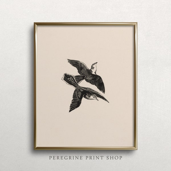 Sparrow Flight | Bird Wall Art | Bird Block Print | Black Bird Painting | Vintage Black Bird Painting | #M6