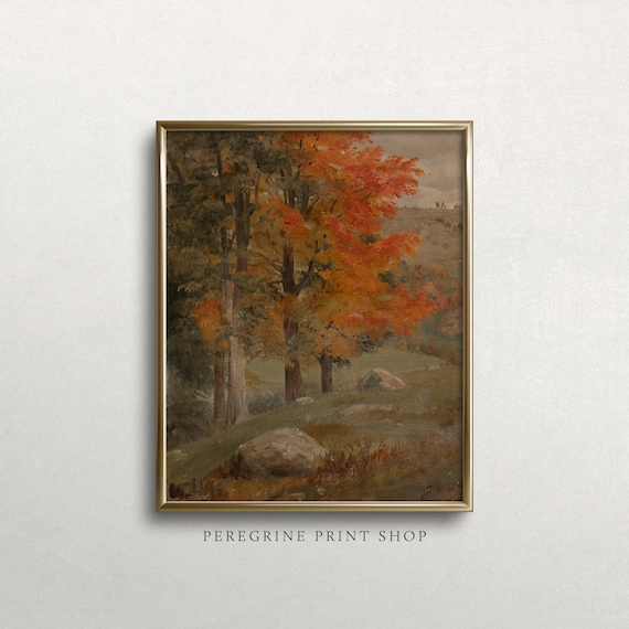 Bright Autumn Tree | Vintage Autumn Landscape | Autumn Tree Painting | Vintage Autumn Art | #L43