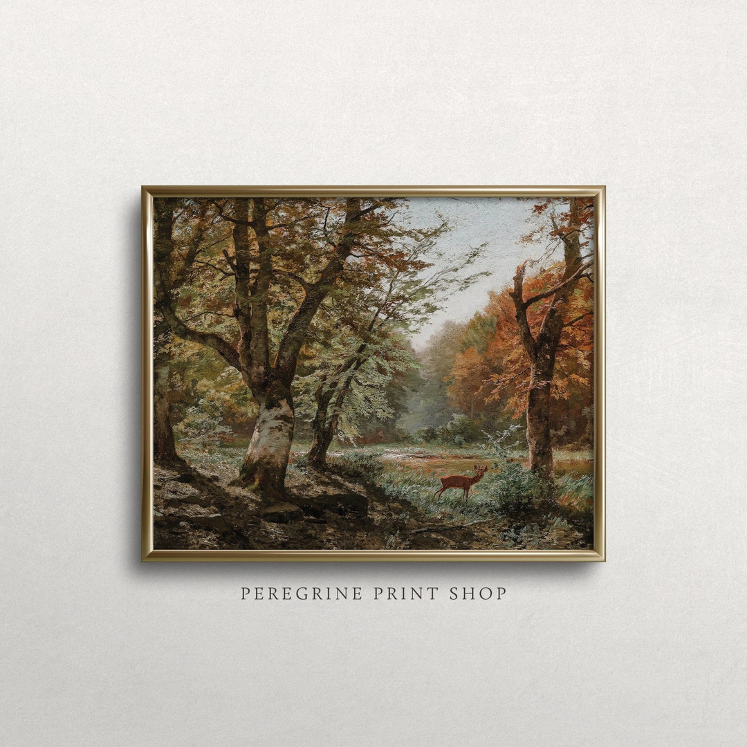 Deer in Forest Trees I | Autumn Wall Art | Moody Autumn Painting | Fall ...