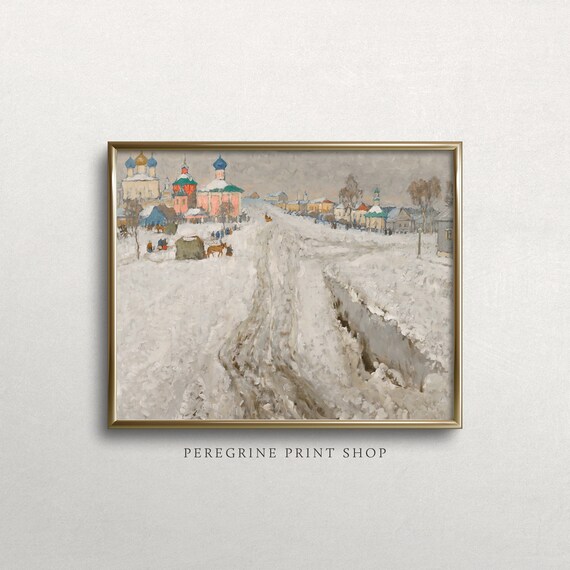 Christmas in Ukraine | Vintage Winter Landscape Painting | Vintage Winter Art Print | Christmas Village Painting | #L134